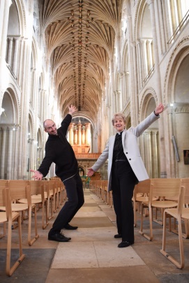 announcement publicity photo with Dean of Norwich Cathedral, copyright EDP