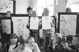 Children with their work